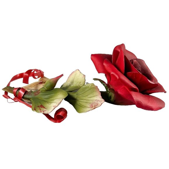 Capodimonte Naples Italy Handmade Hand-Painted Porcelain Red Rose w/ Green Stem - Picture 14 of 16